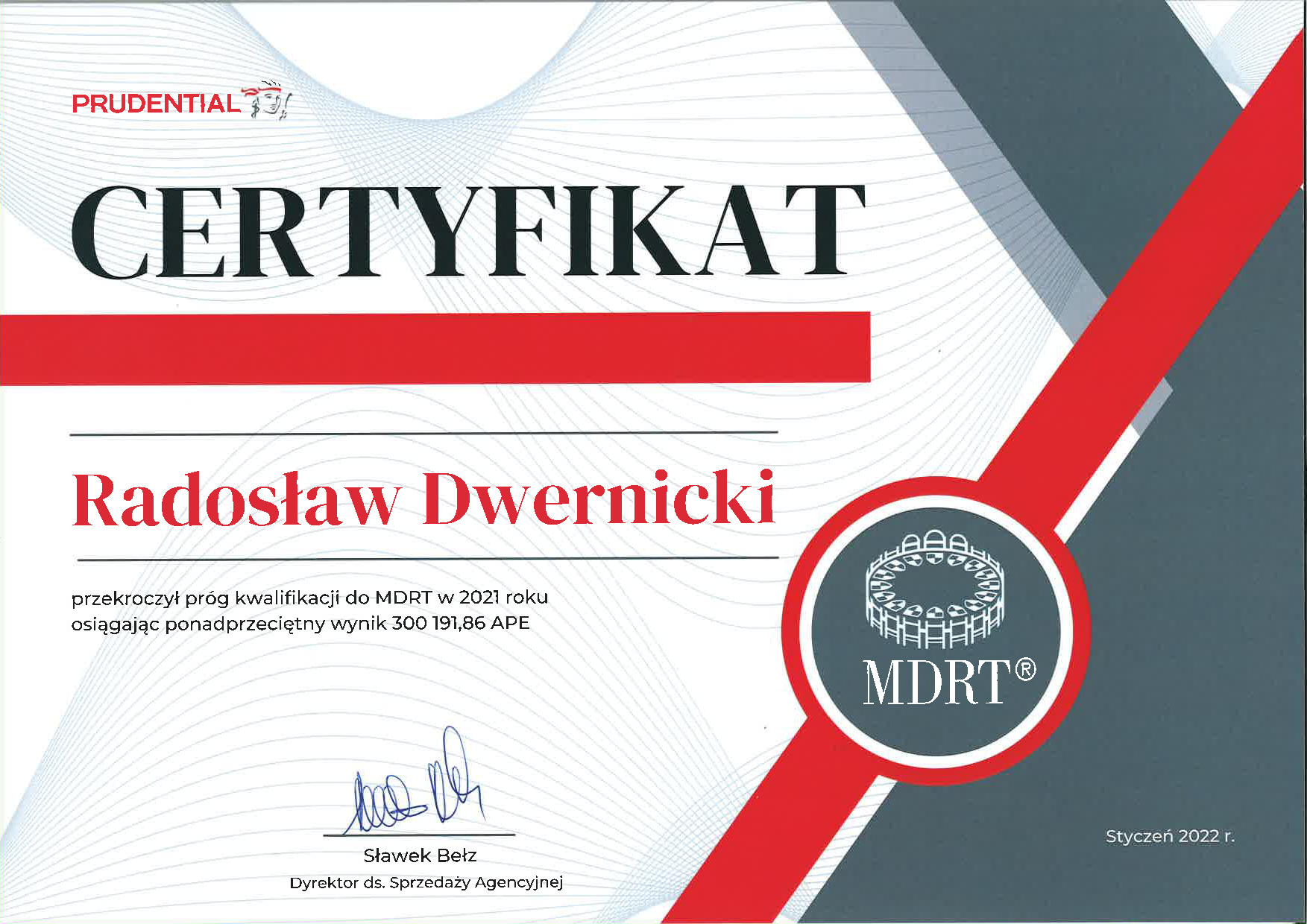 Certyfikat MDRT 2022